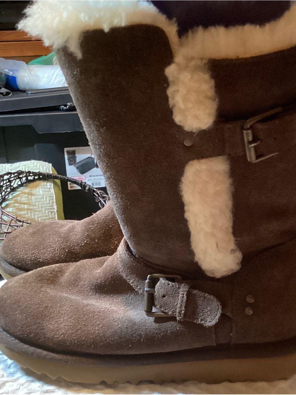 UGG Kids Brown Suede Shearling-Trim Boots